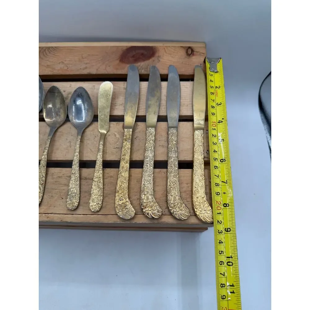 Vintage Lifetime Cutlery Gold-Tone Floral Stainless Flatware – 9 Piece Set